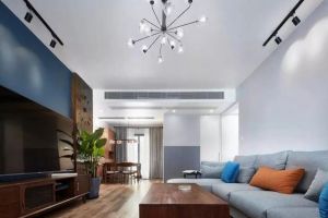 渭南150平米三居室现代简约风格装修效果图，蓝的和灰色的结合更让人怦然心动