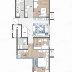 A1户型 3室2厅2卫 在售 建筑面积：约108m