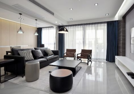 华远海蓝城现代风格122平米三居室装修案例