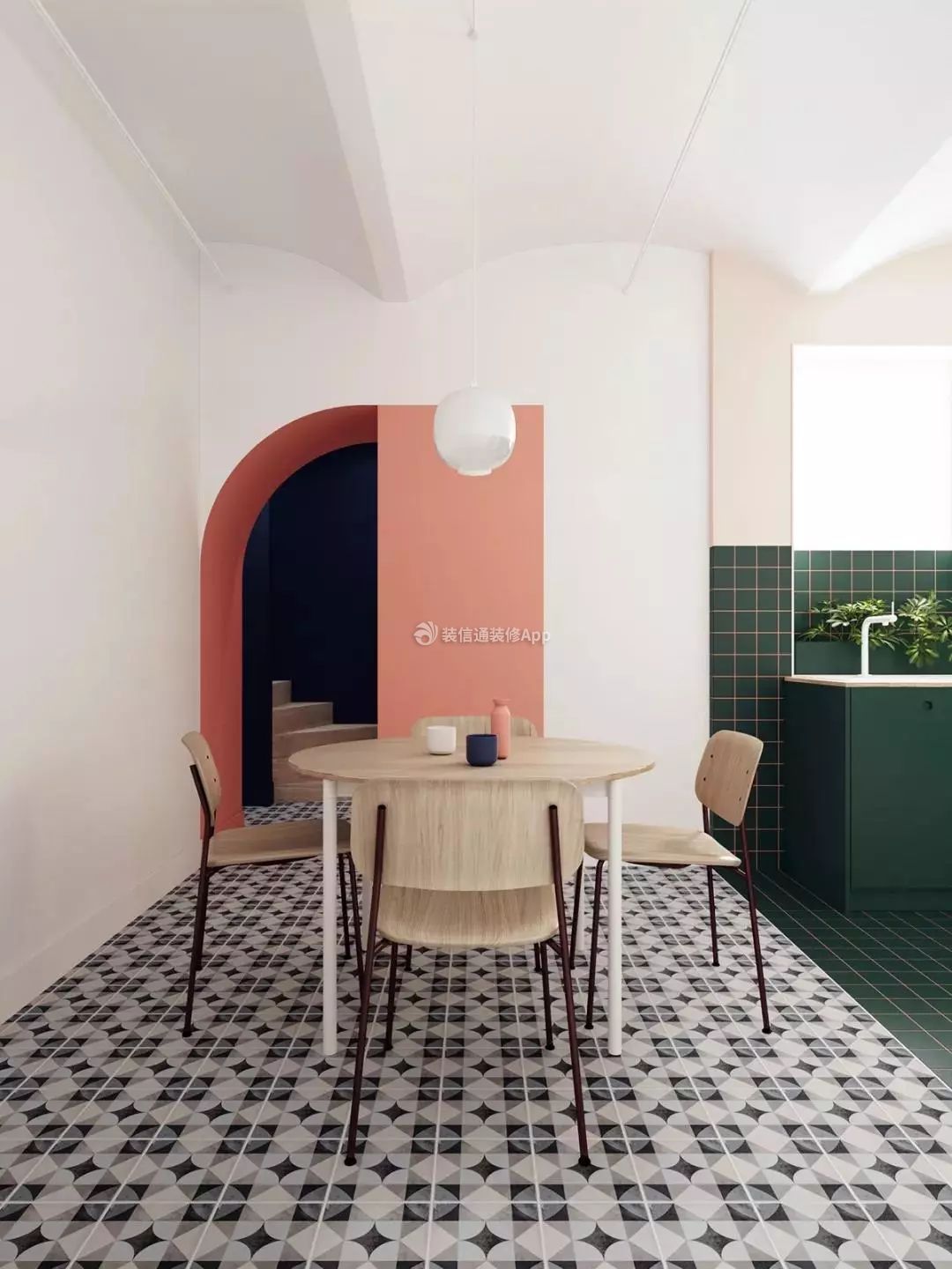 小户型家庭餐厅地砖装修设计效果图: