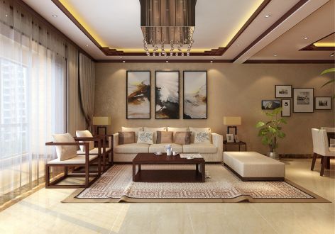 金港国际新中式风格136平米三居室装修案例
