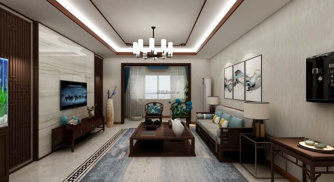 鼎秀家园138平米现代中式三居室装修案例