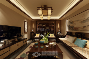 【风云国际设计】杭州上林湖别墅中式风格500平米装修效果图案例