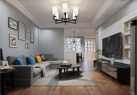 尚林幸福城现代风格120平三居室效果图案例