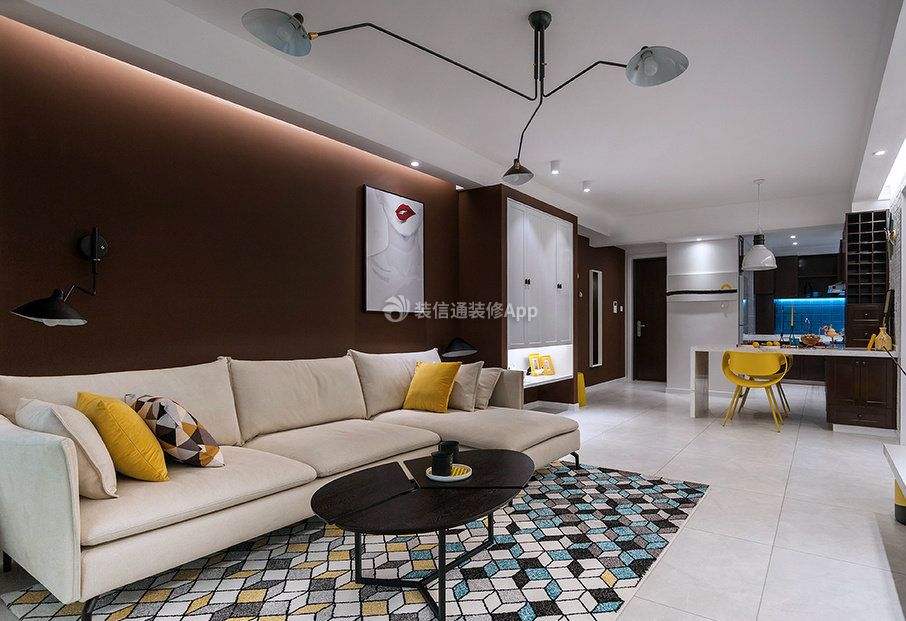 110平方现代风格客厅沙发背景墙装修效果图