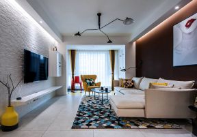 布艺沙发设计 布艺沙发客厅效果图 文化砖电视背景墙 