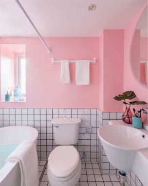 温馨风格卫生间粉色墙面装修设计图