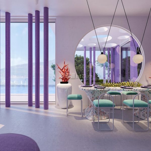 紫色别墅餐厅设计