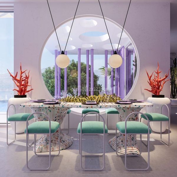 紫色别墅餐厅设计