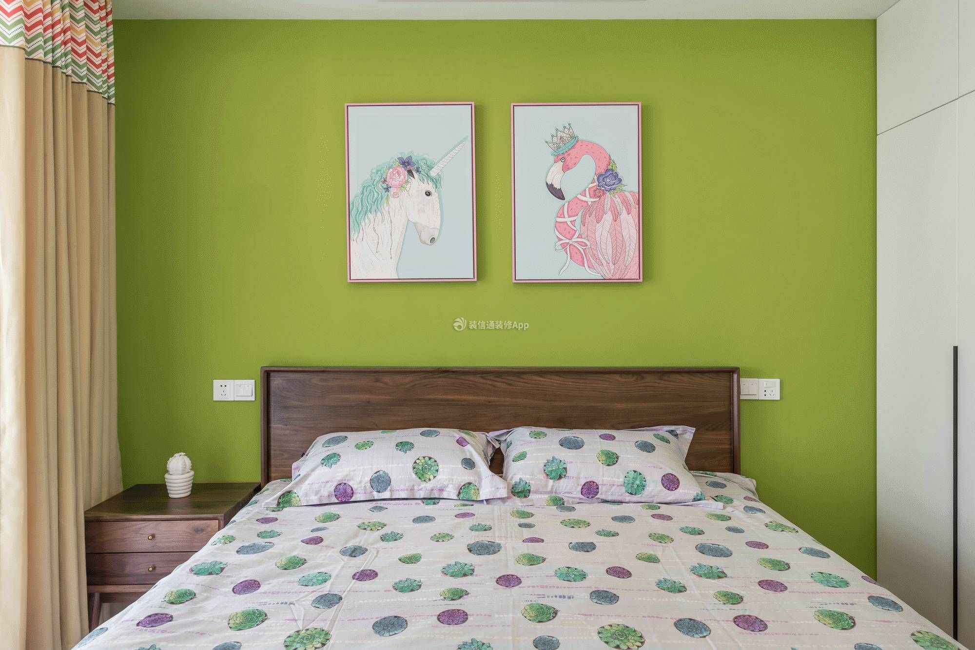 130平米新房卧室绿色墙面装修效果图