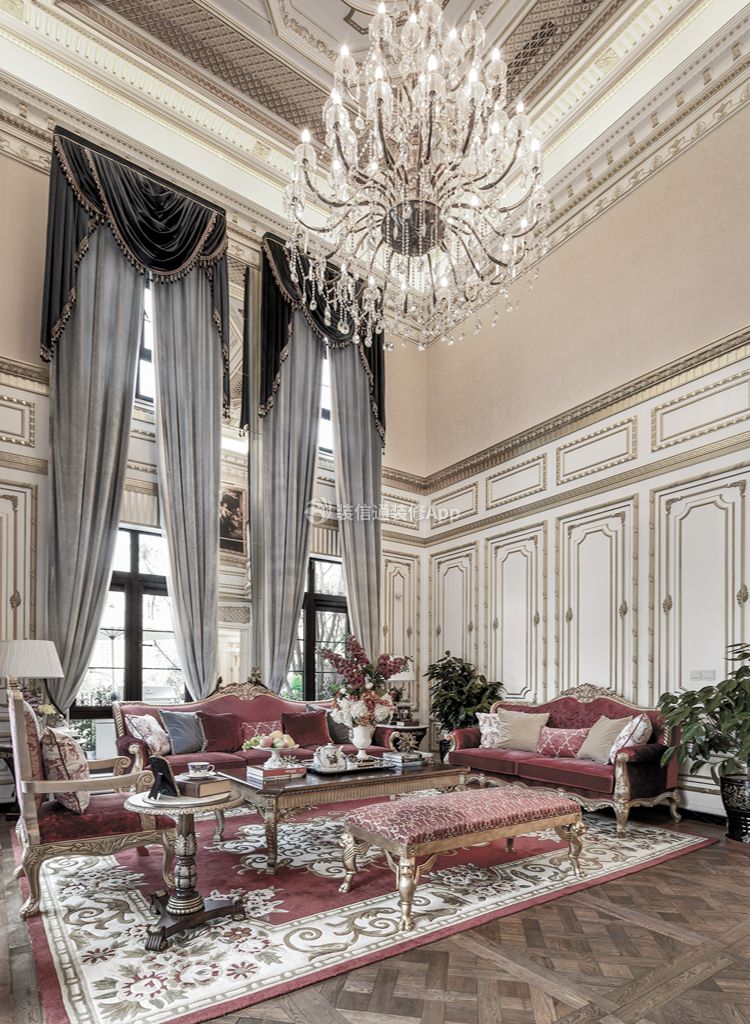 法式奢华别墅样板间客厅装潢设计图片