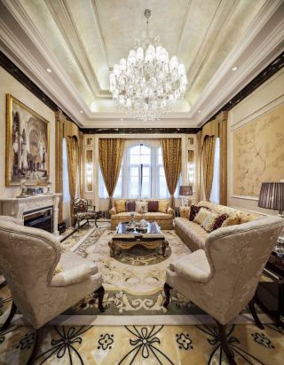 欧式古典别墅客厅整体装修效果图大全