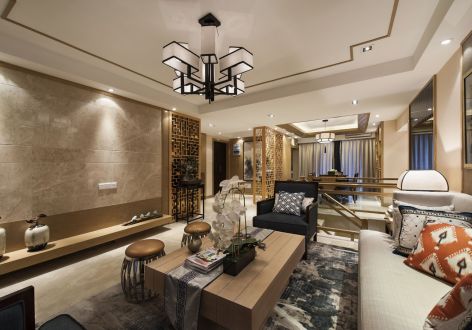 福阳广场103平米新中式风格三居室装修案例