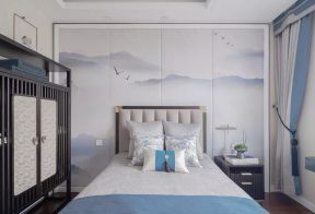 128平新中式风格卧室床头装修设计图