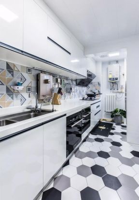 现代厨房装饰图 厨房地砖效果图 
