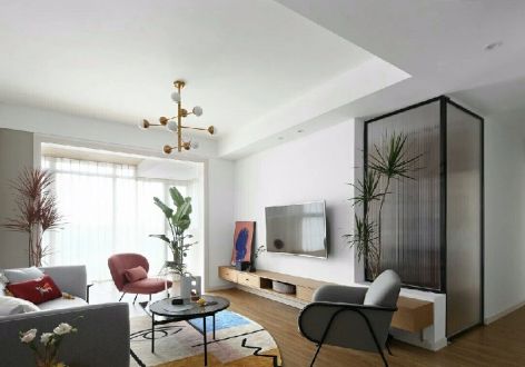 蓝光雍锦王府极简风格100平米三居室装修效果图案例