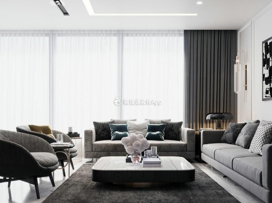 150平大户型现代简约客厅装修效果图片