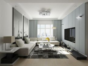 现代简约客厅设计效果图 嵌入式电视墙效果图 