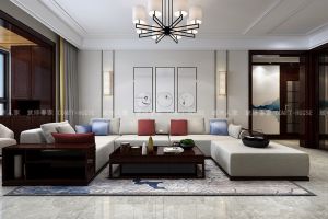 太原森海湾140平三居室新中式风格装修设计效果图，清爽大气