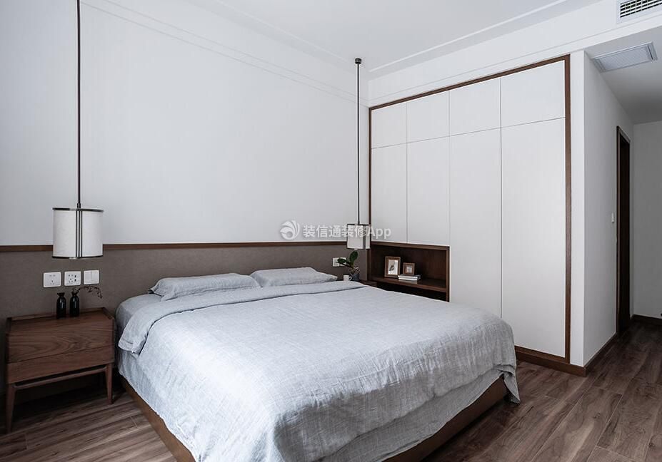 新中式三室两厅卧室床头吊灯装修设计图