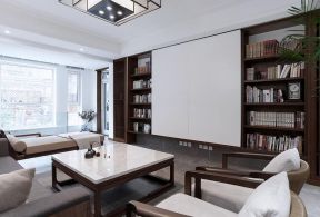 新中式客厅装修实景图 客厅书柜效果图大全 客厅书柜背景墙