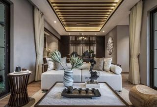 新中式风格别墅休闲客厅装修设计效果图