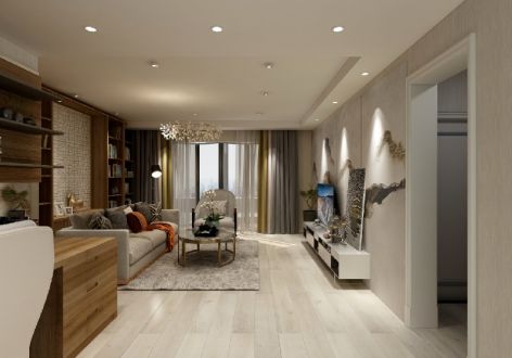 万科金域滨江现代风格122平米三居室装修效果图案例