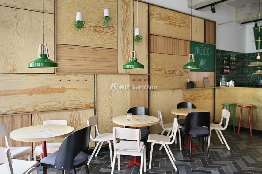 无锡快餐店木质背景墙装修设计效果图