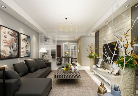 富力华庭140平米现代风格三居室装修效果图案例