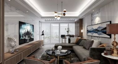 兰亭珑悦现代风格105平米三居室装修效果图案例