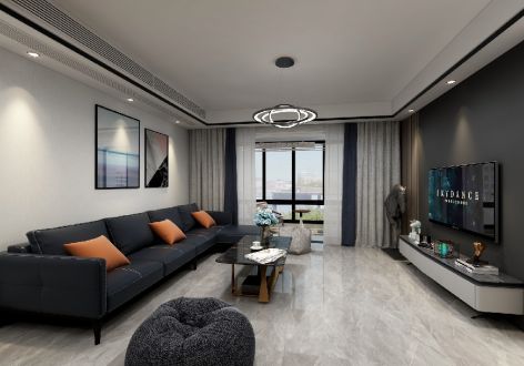 荣域·外滩现代风格105平米三居室装修效果图案例