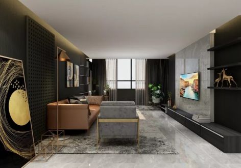 恒大悦龙台现代风格90平米三居室装修效果图案例