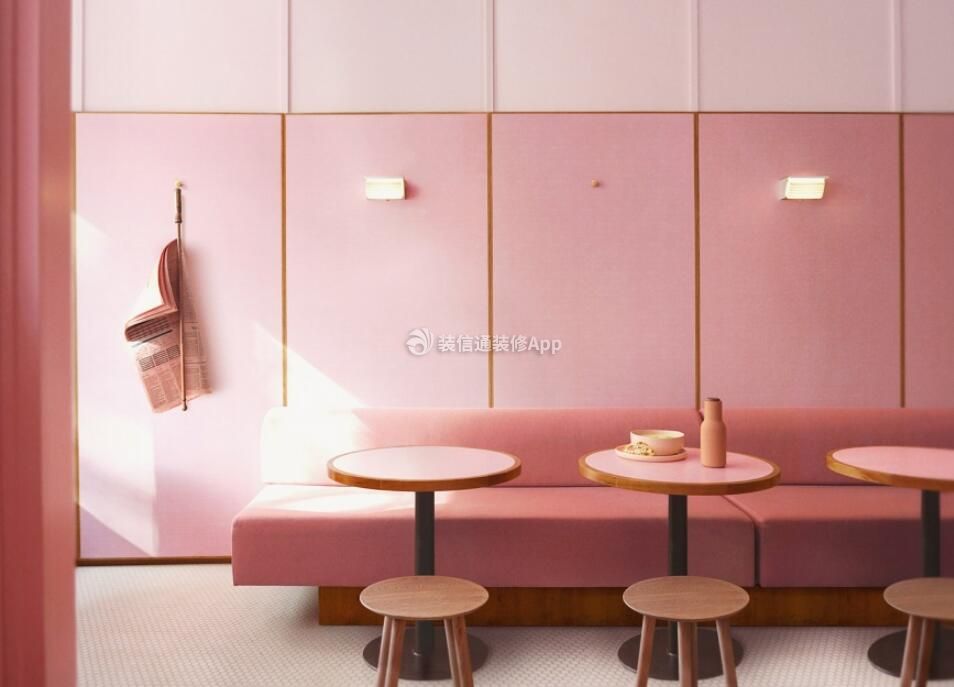 奶茶店面温馨粉色装修设计效果图