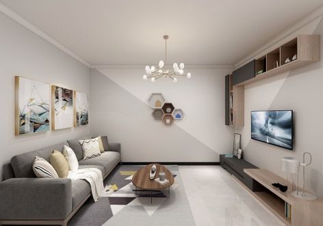 金领豪庭现代风格90平米二居室装修效果图案例