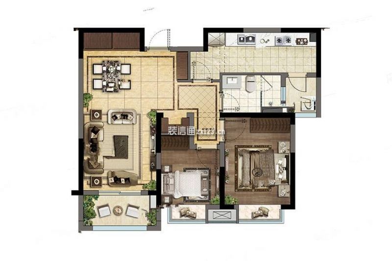 3-B户型 2室2厅1卫  建筑面积：约82平米