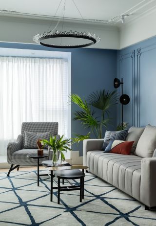 时尚客厅蓝色背景墙装修设计效果图片