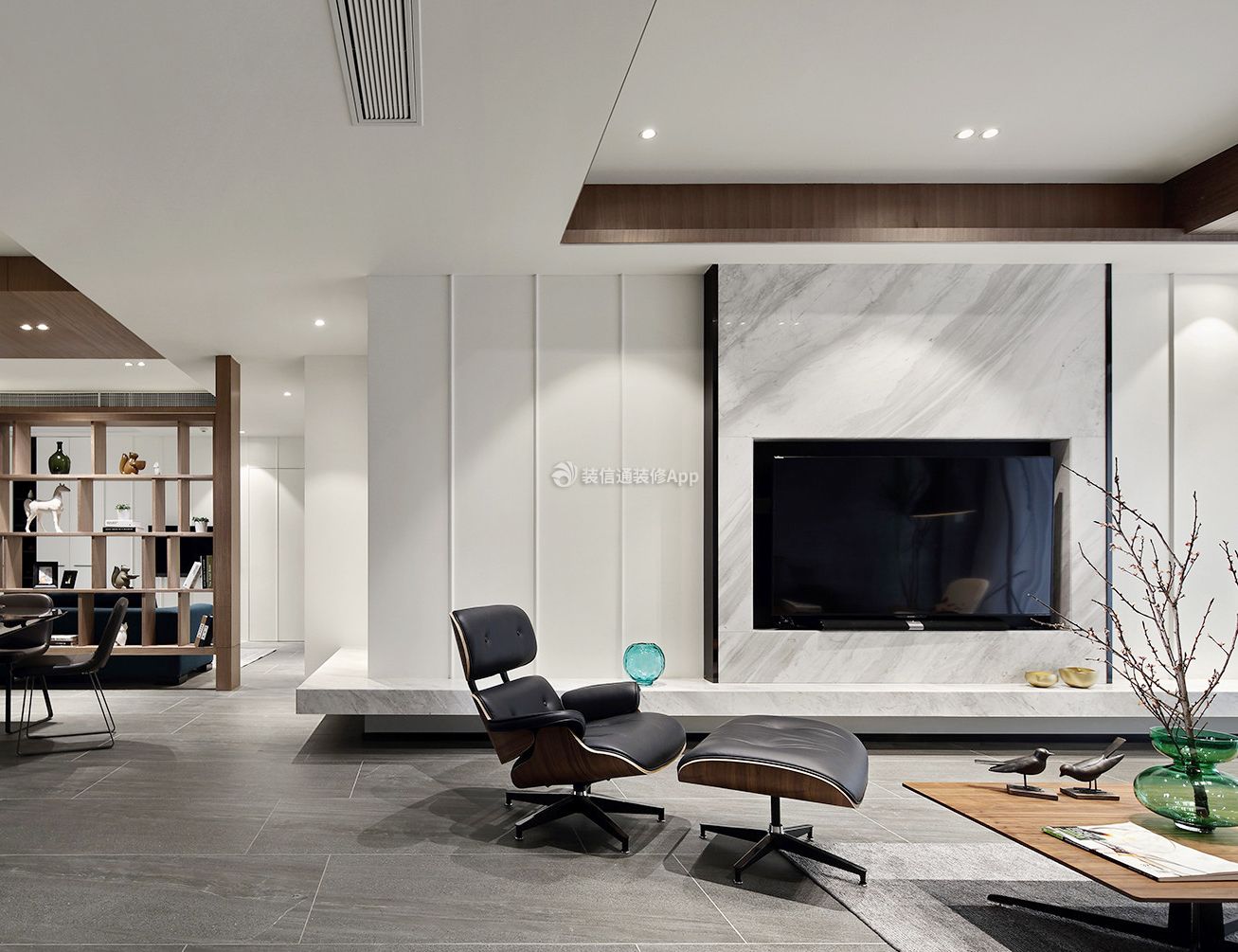 现代简约客厅嵌入式电视墙瓷砖设计效果图
