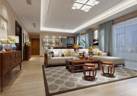 枫林绿洲新中式风格140平米三居室装修案例