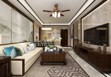洺悦府新中式客厅142平米三居室装修案例