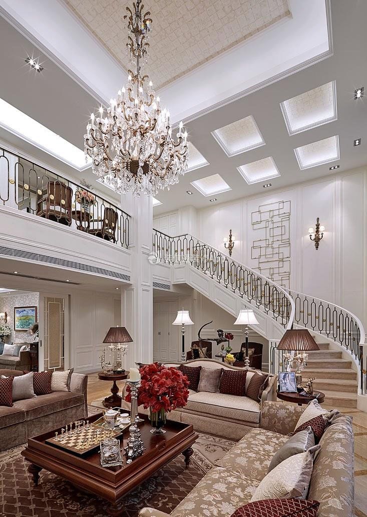 高档别墅客厅楼梯装修设计效果图片欣赏  