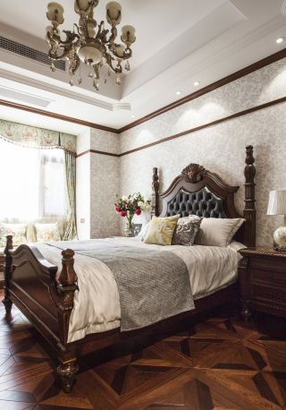 美式风格家庭卧室背景墙装修设计图片