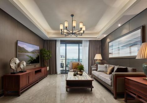 汉都国际新中式风格102平米二居室装修效果图案例