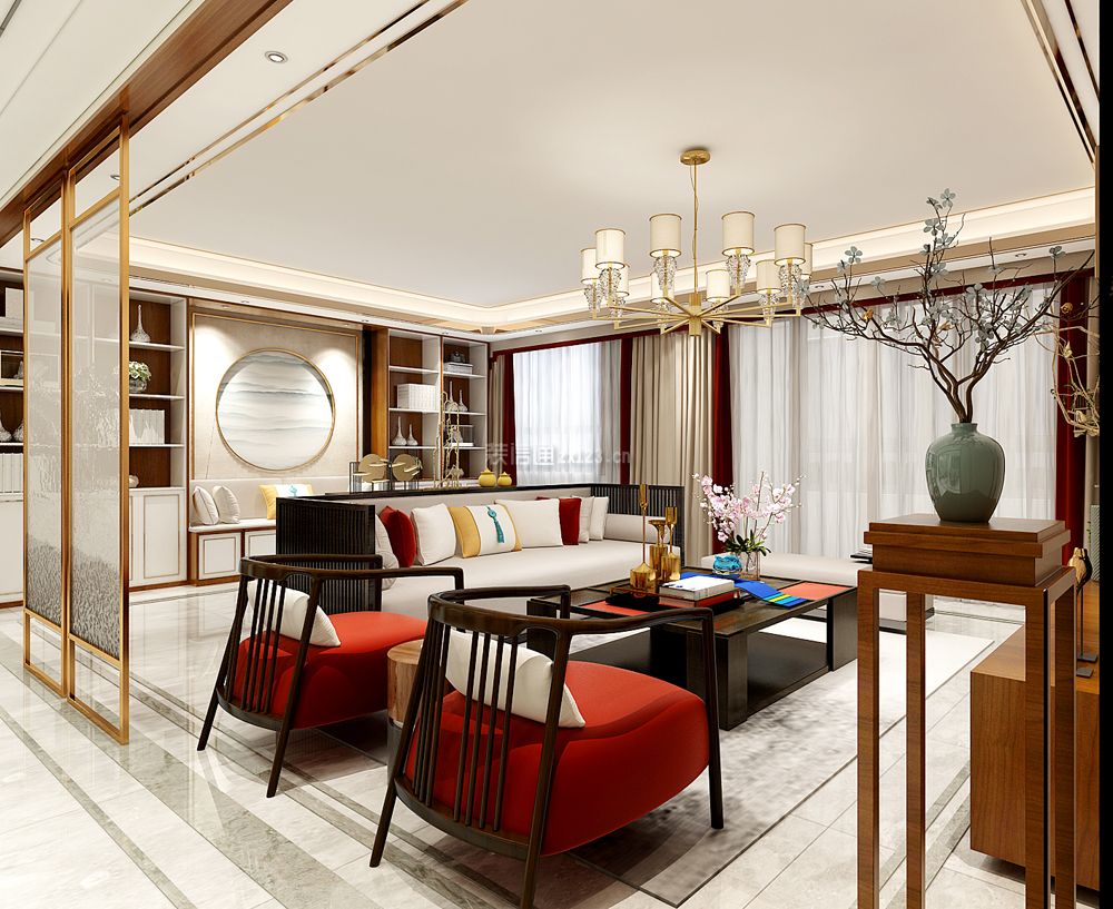 润生花园新中式风格122平米三室两厅装修案例