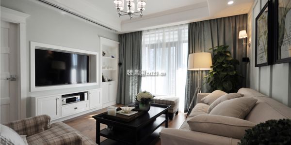 珠江国际城美式风格124平米三室两厅装修案例