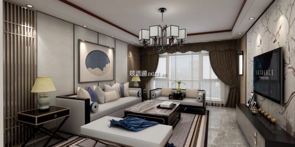 竹苑新新中式风格130平米三居室装修案例