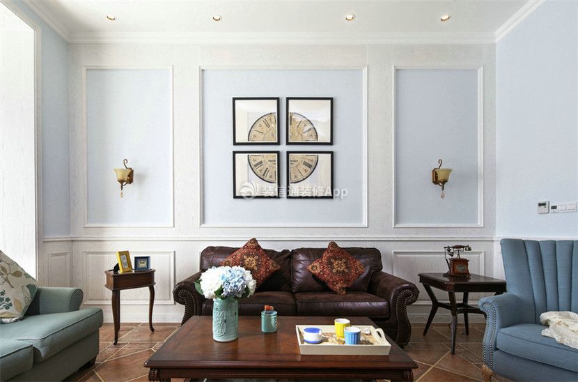 美式风格客厅沙发背景墙装修设计图片