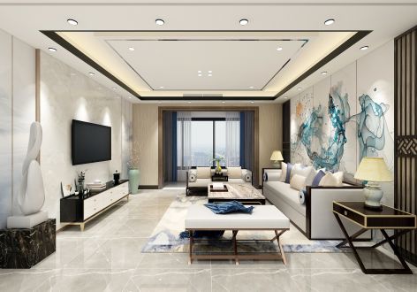 华元小区新中式风格132平米三居室装修案例