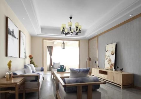 融创玖玺台中式风格127平米三居室装修设计案例
