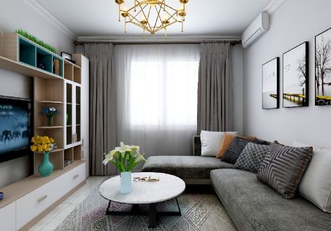 青山翠谷现代风格90平二居室装修效果图案例