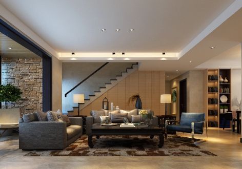 汉诚·605公馆新中式风格200平米别墅装修效果图案例